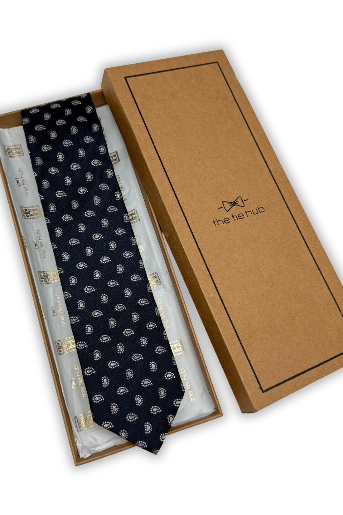 Navy Blue Mini Paisley 100% Silk Necktie Subtle Formal Office Wear