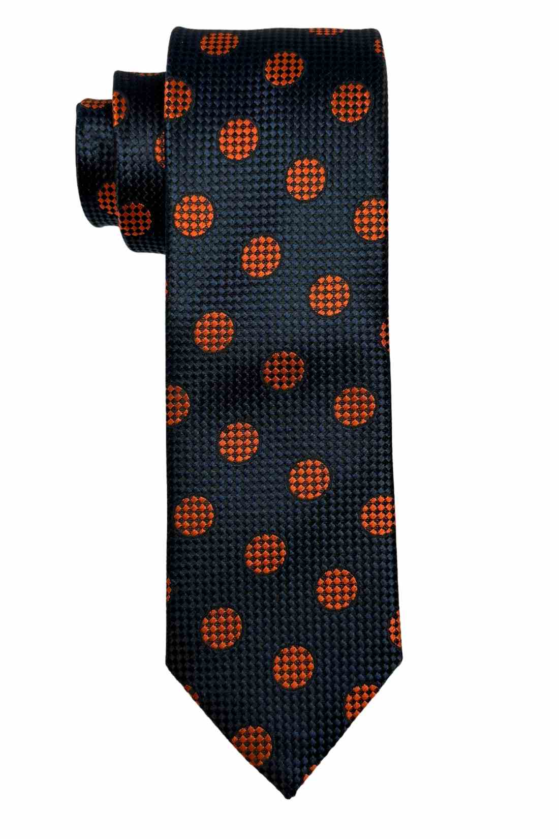 Navy Blue Orange Polka Dot Silk Necktie Β Formal & Business Wear Tie