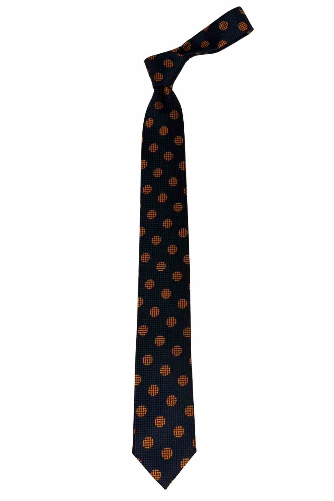 Navy Blue Orange Polka Dot Silk Necktie Β Formal & Business Wear Tie