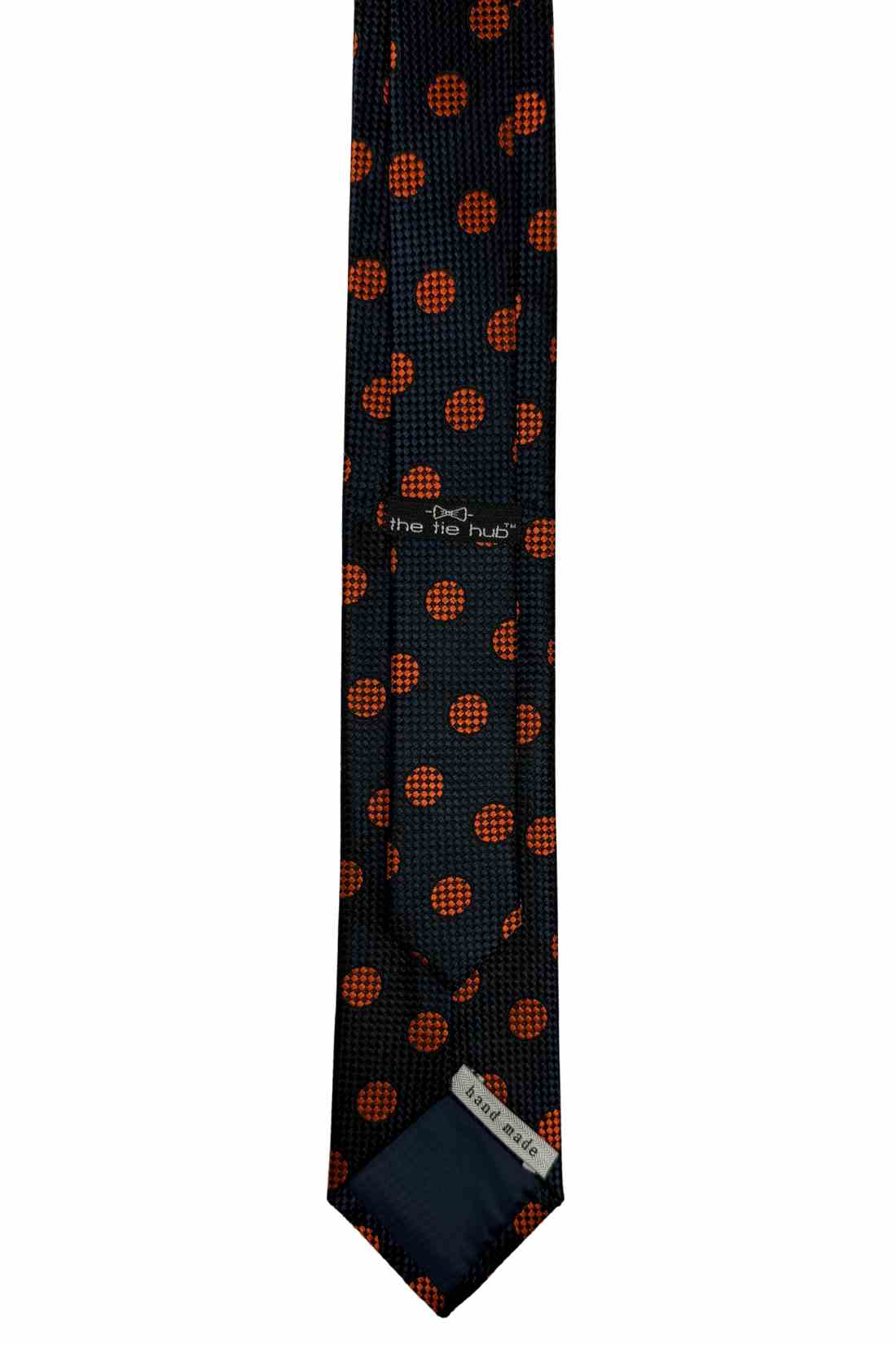 Navy Blue Orange Polka Dot Silk Necktie Β Formal & Business Wear Tie