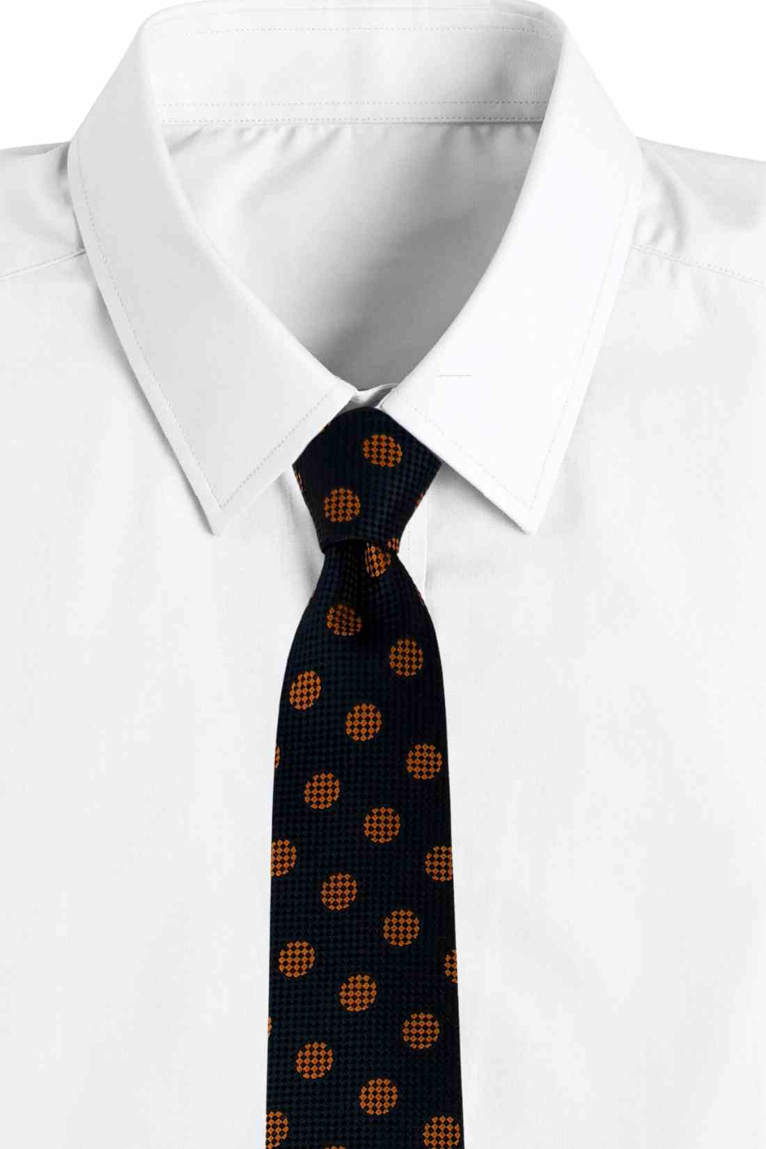Navy Blue Orange Polka Dot Silk Necktie Β Formal & Business Wear Tie