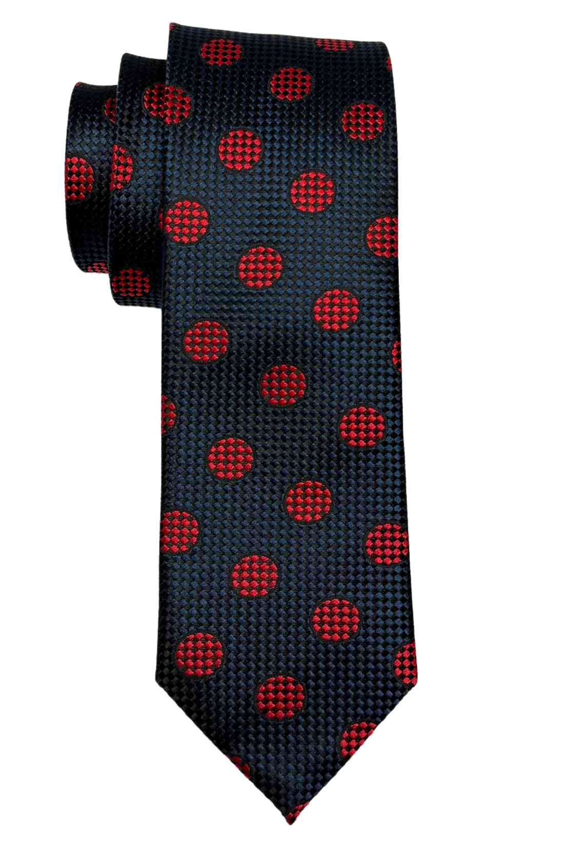 Navy Blue Base with Red Polka Dot Silk Necktie Β Formal & Business Wear Tie