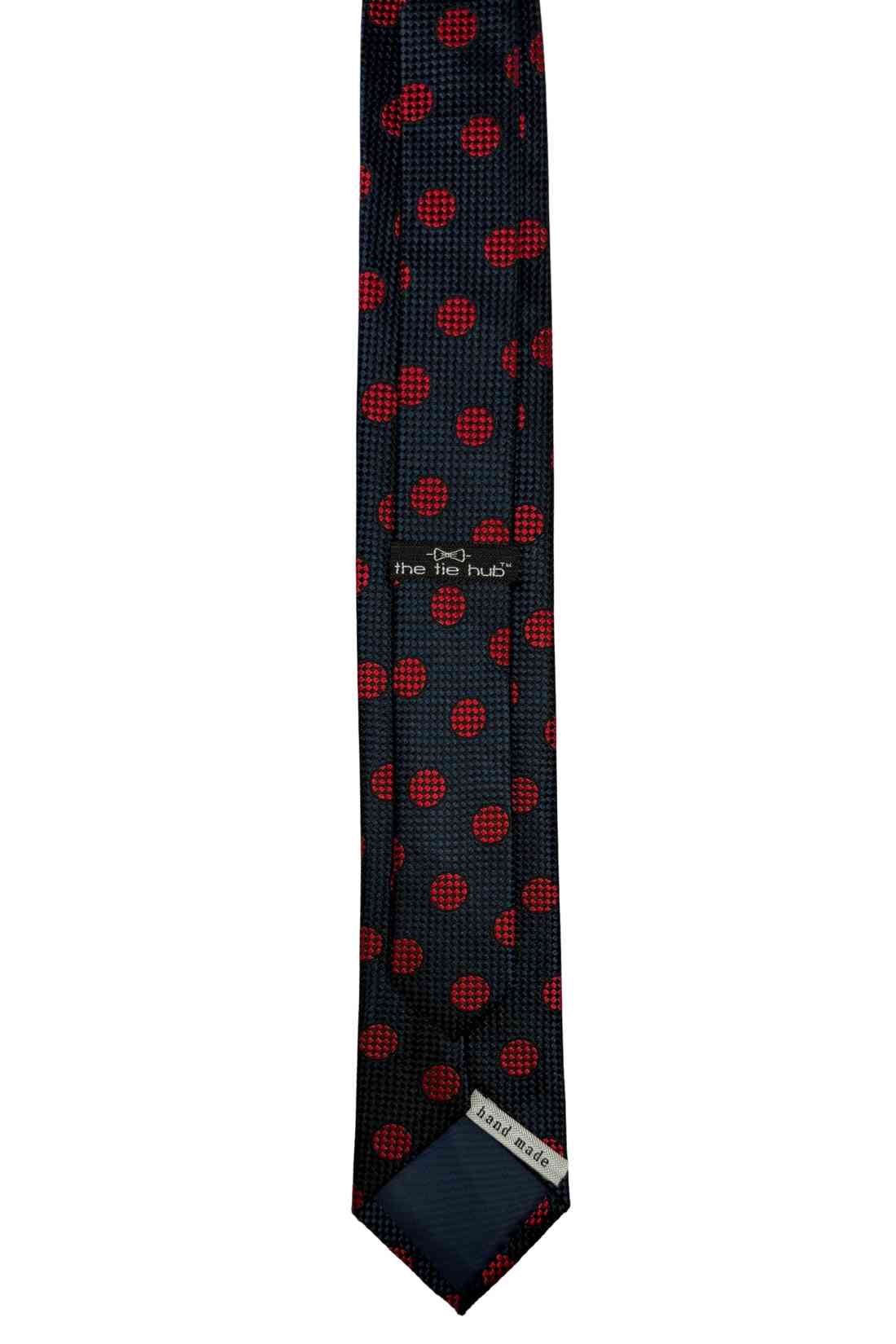 Navy Blue Base with Red Polka Dot Silk Necktie Β Formal & Business Wear Tie