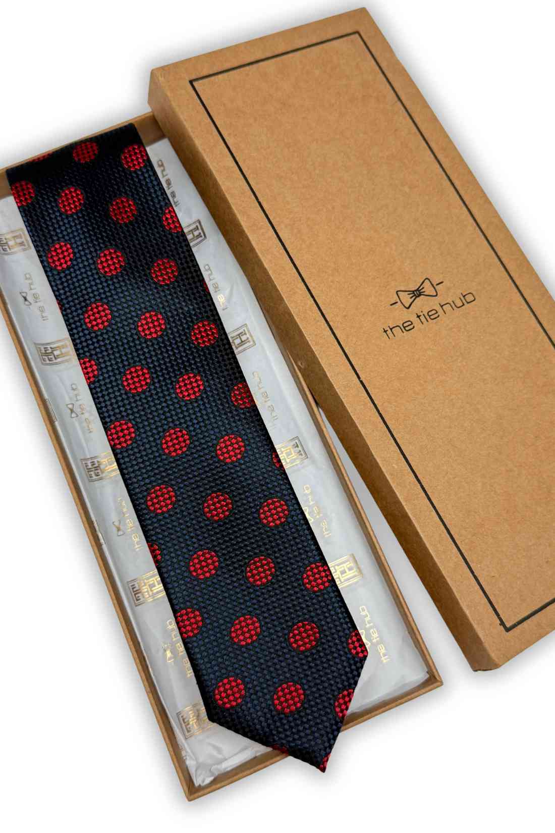 Navy Blue Base with Red Polka Dot Silk Necktie Β Formal & Business Wear Tie