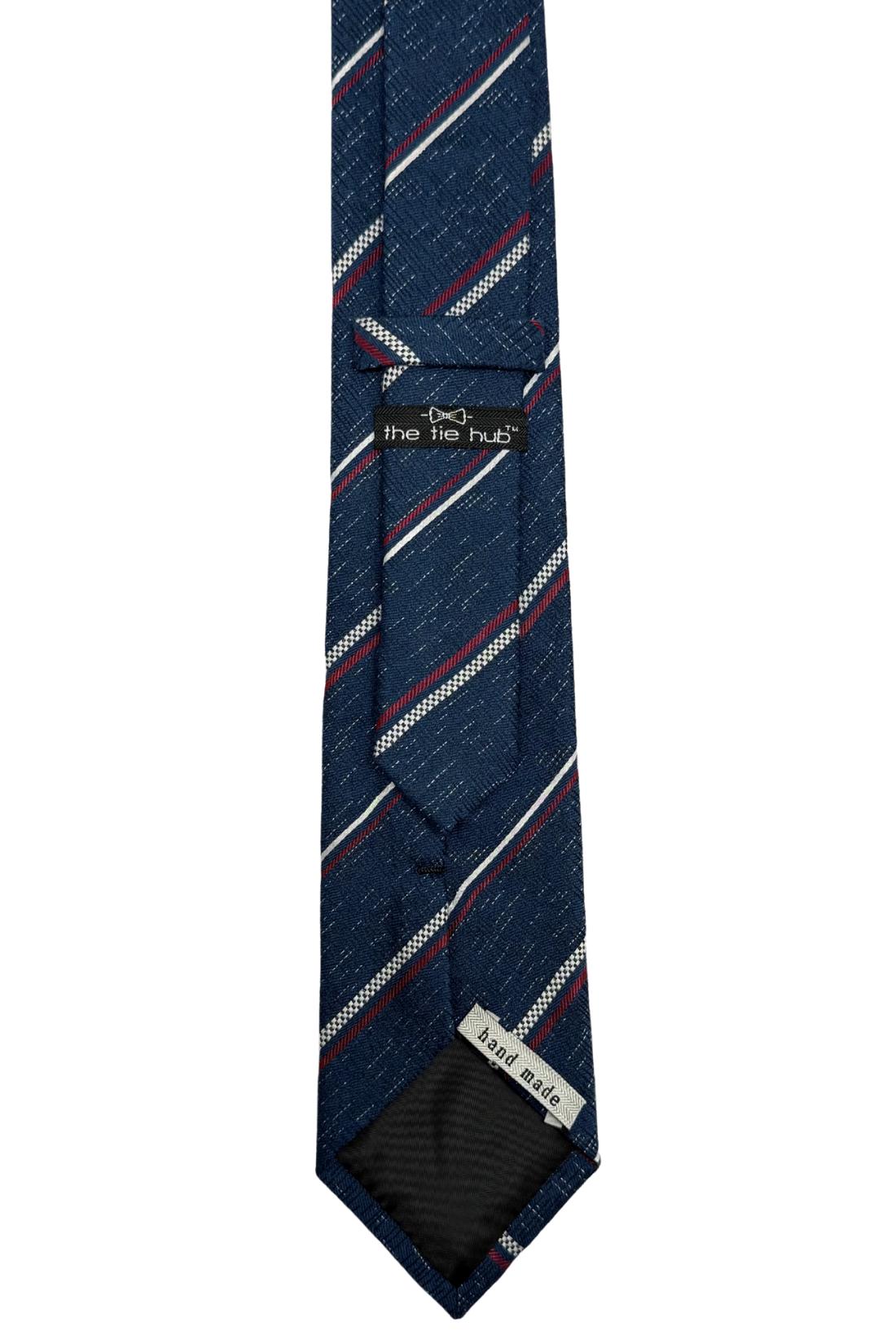 Navy Blue Striped Formal Wear Silk Necktie