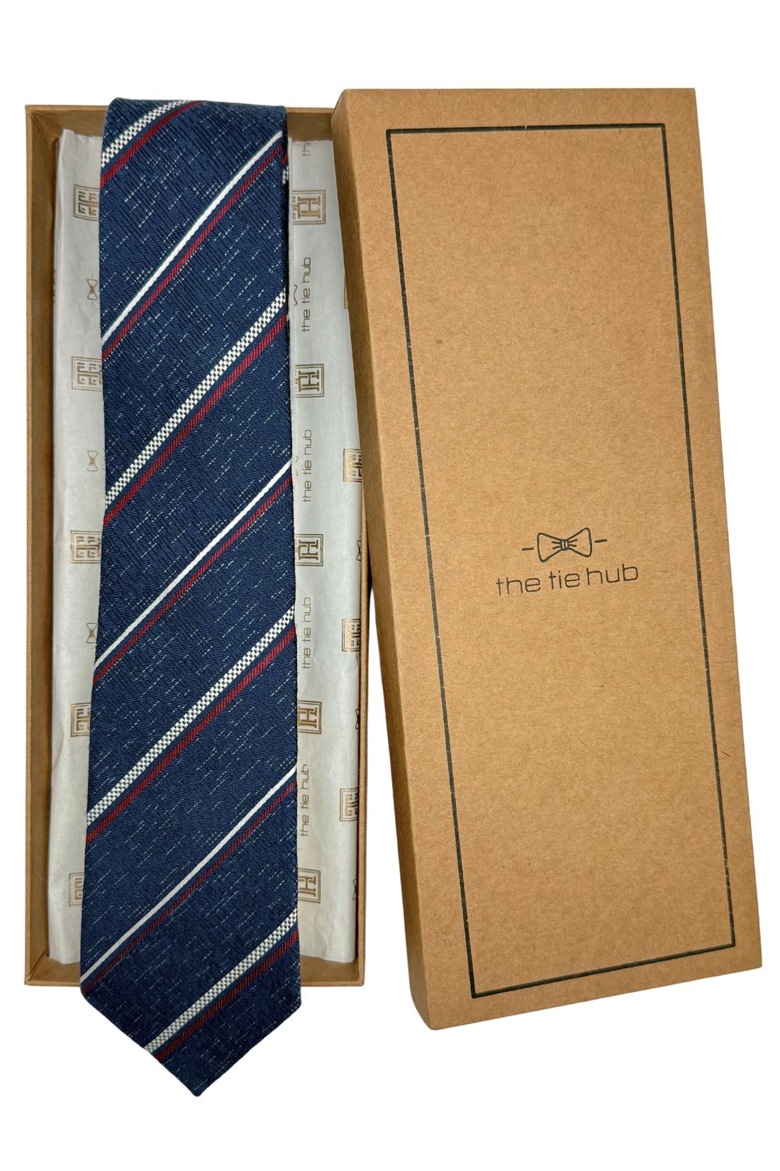 Navy Blue Striped Formal Wear Silk Necktie