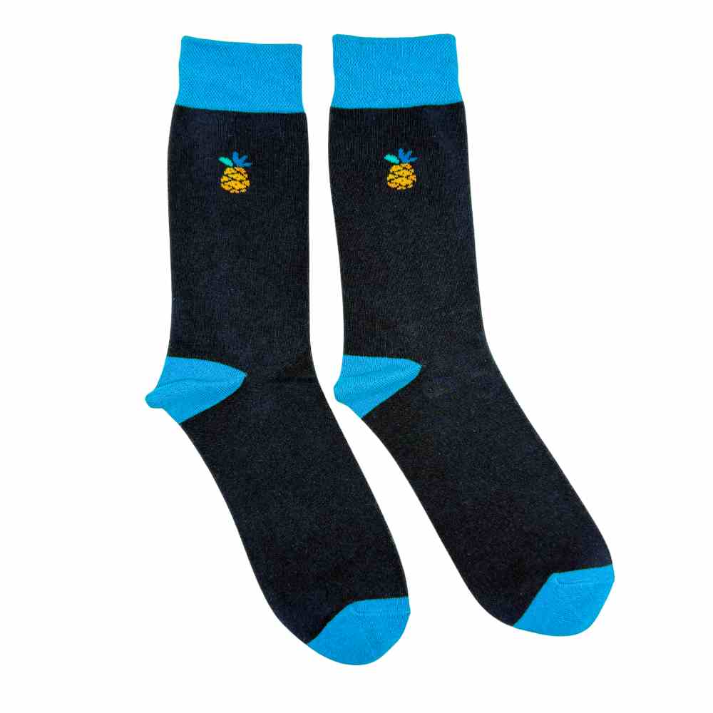 Navy Pineapple Print Cotton Crew Socks for Men Soft Breathable Cotton Socks