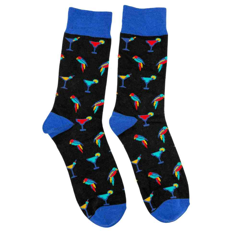 Black Cocktail Print Cotton Crew Socks for Men Soft Breathable Cotton Socks