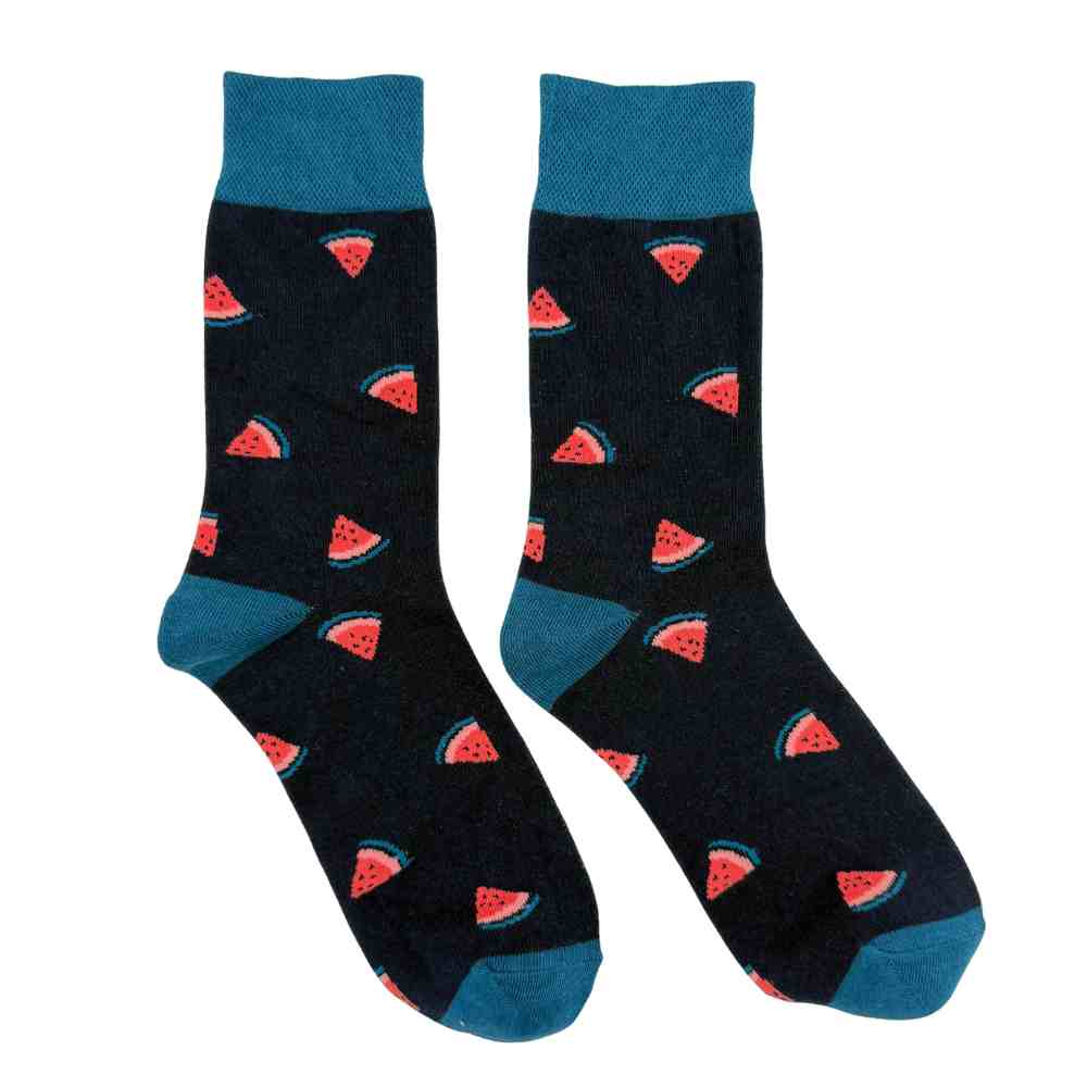 Black Watermelon Print Cotton Crew Socks for Men Soft Breathable Cotton Socks
