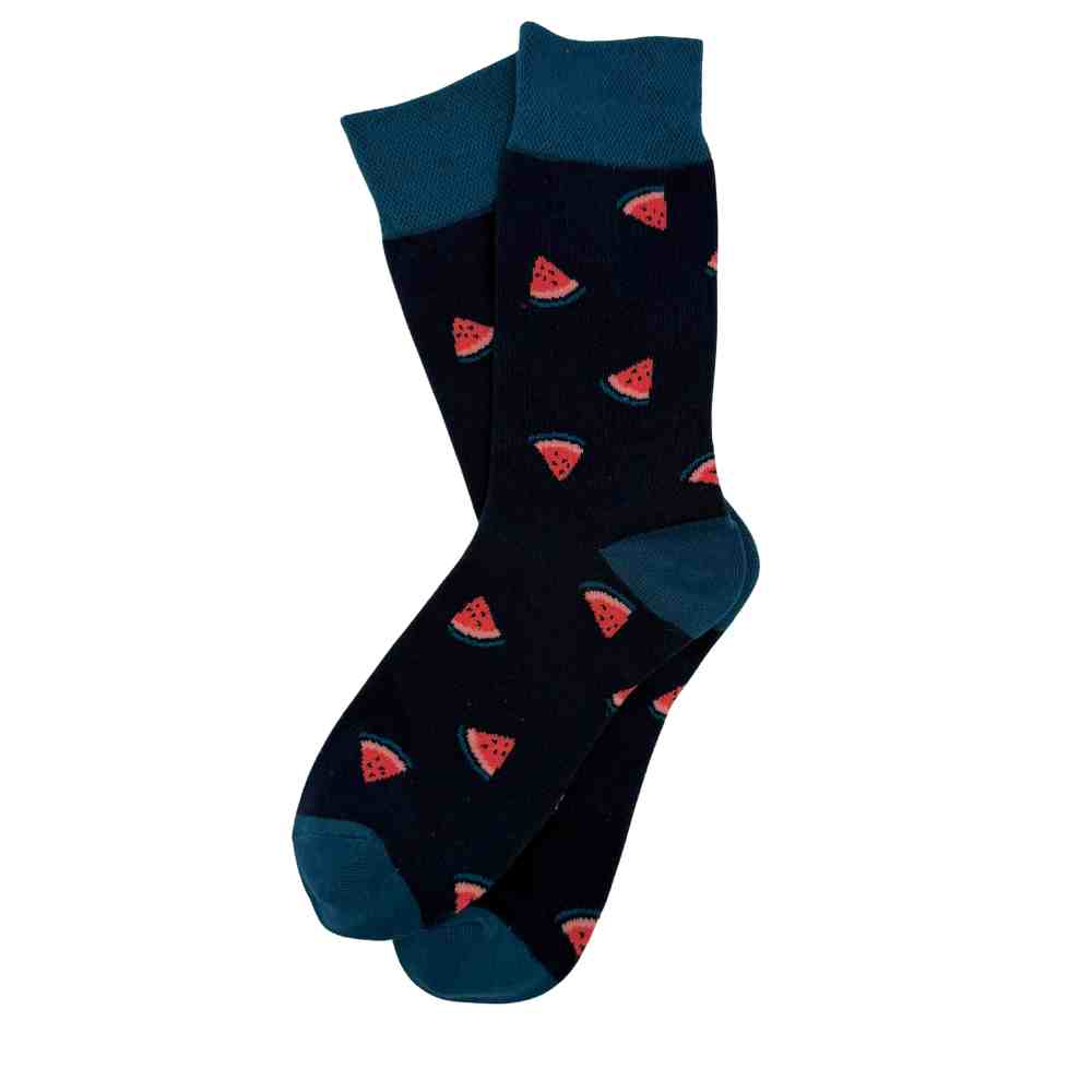 Black Watermelon Print Cotton Crew Socks for Men Soft Breathable Cotton Socks
