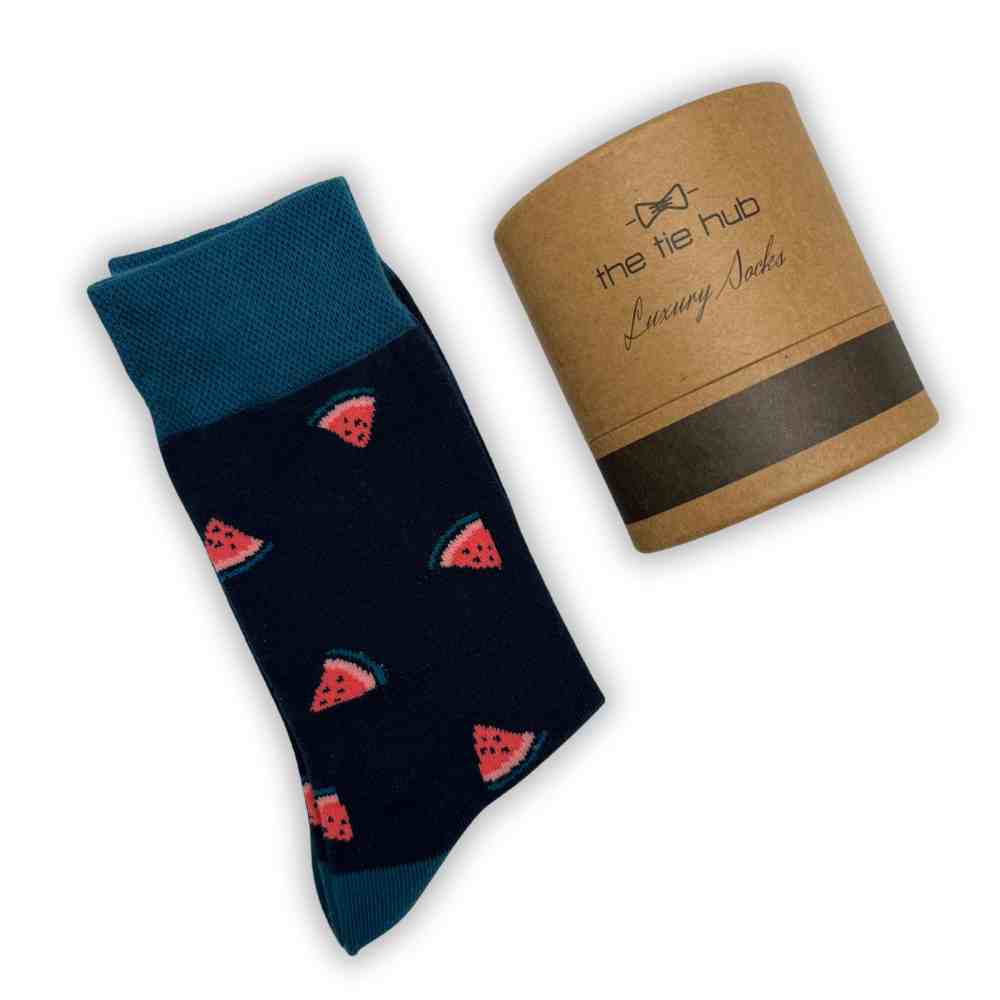 Black Watermelon Print Cotton Crew Socks for Men Soft Breathable Cotton Socks