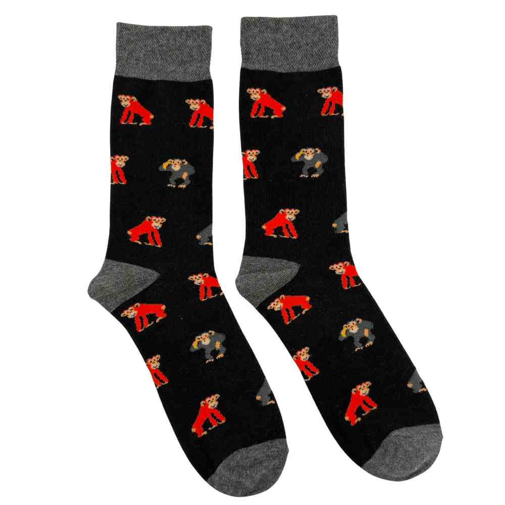 Black Monkey Print Cotton Crew Socks for Men Soft Breathable Cotton Socks