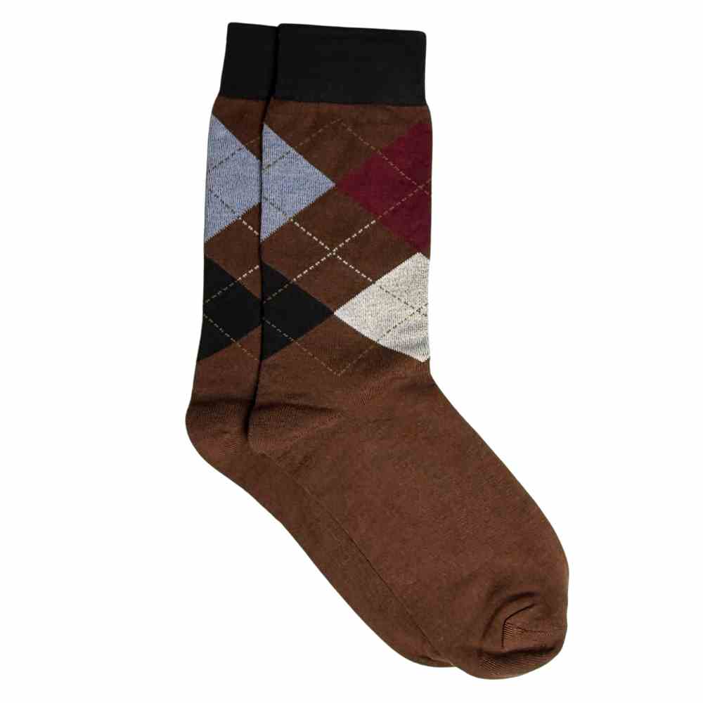 Brown Argyle Cotton Socks for Men Breathable Formal Casual Wear