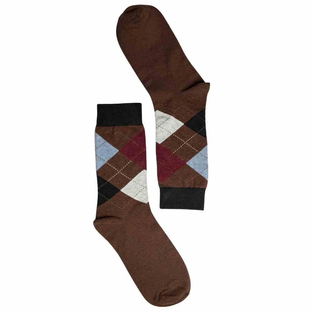 Brown Argyle Cotton Socks for Men Breathable Formal Casual Wear
