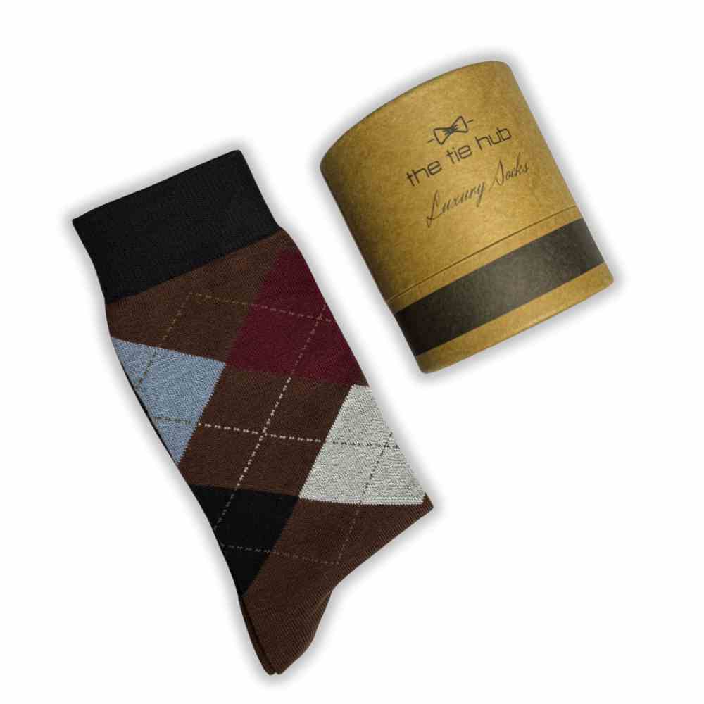 Brown Argyle Cotton Socks for Men Breathable Formal Casual Wear