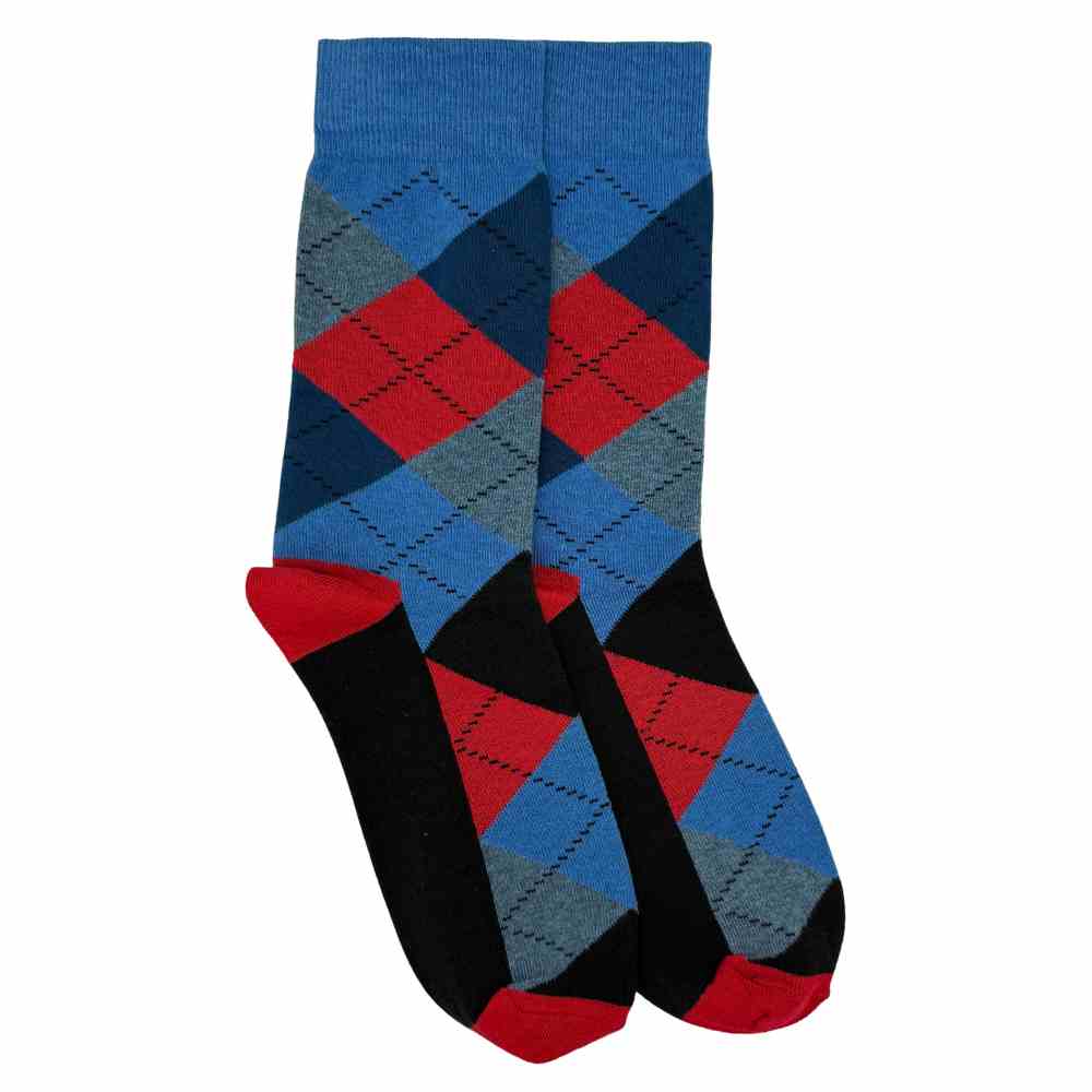 Blue Red Argyle Cotton Socks for Men Breathable Formal Casual Wear