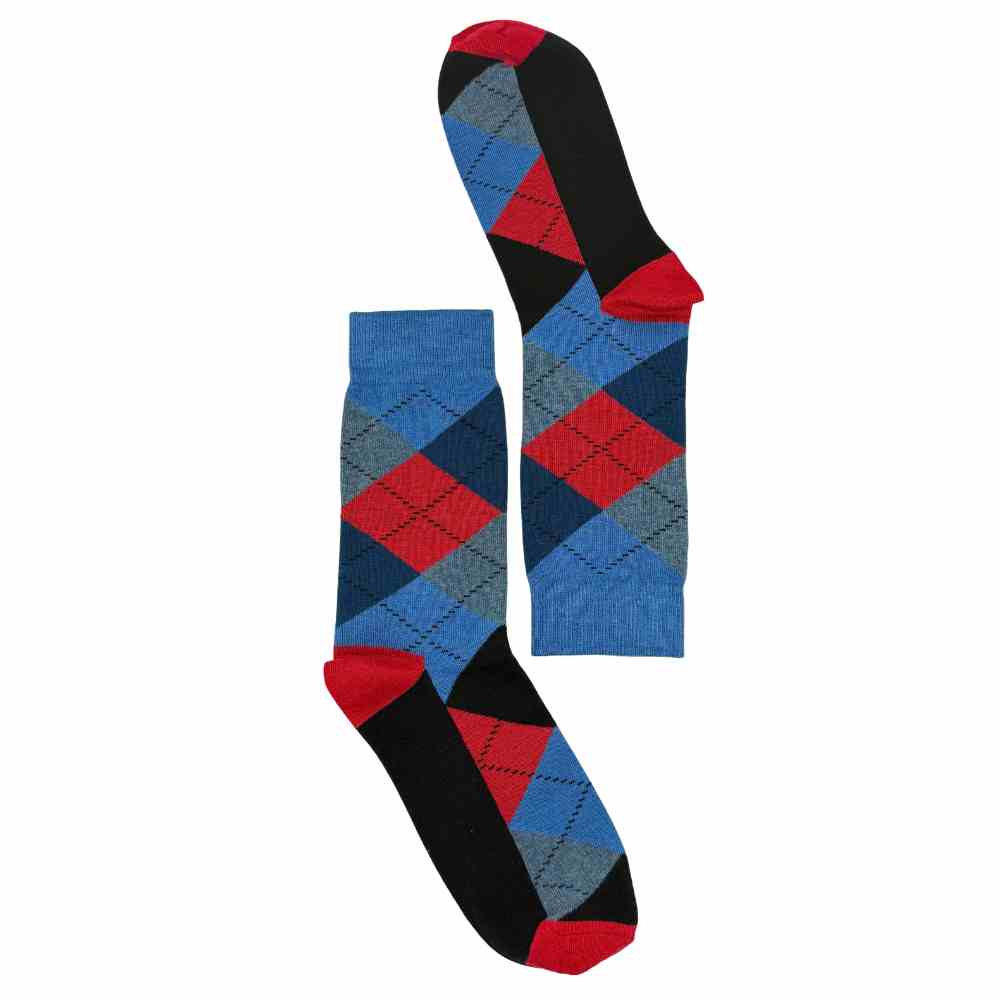 Blue Red Argyle Cotton Socks for Men Breathable Formal Casual Wear