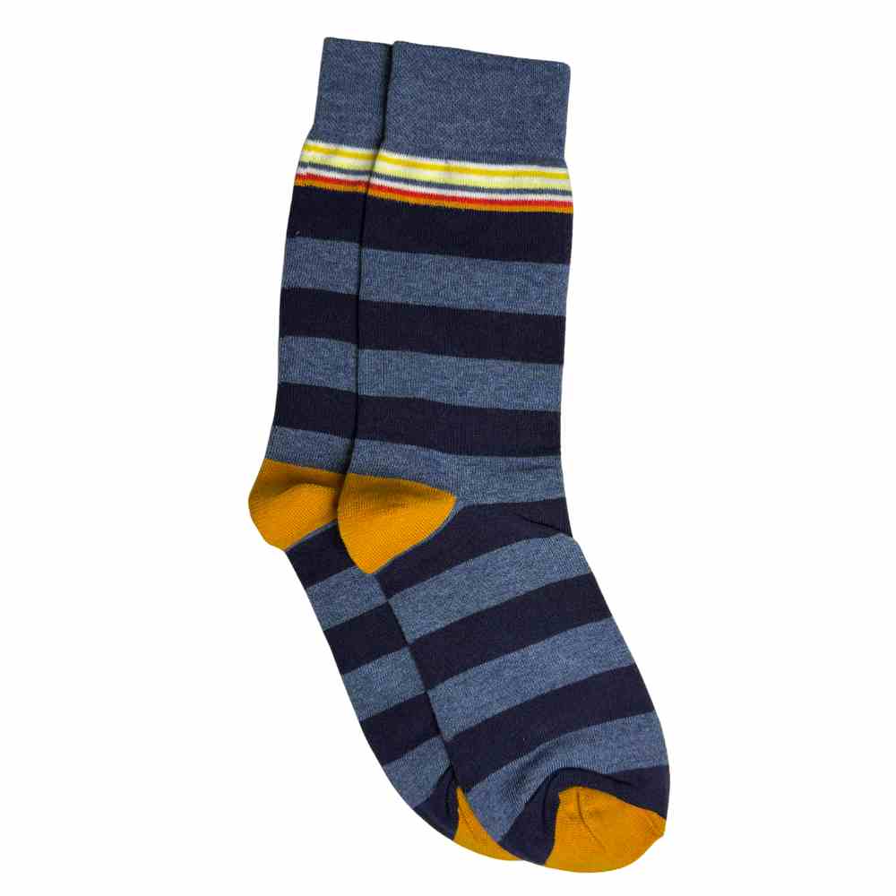 Blue Cotton Striped Crew Socks Soft Breathable Everyday Wear