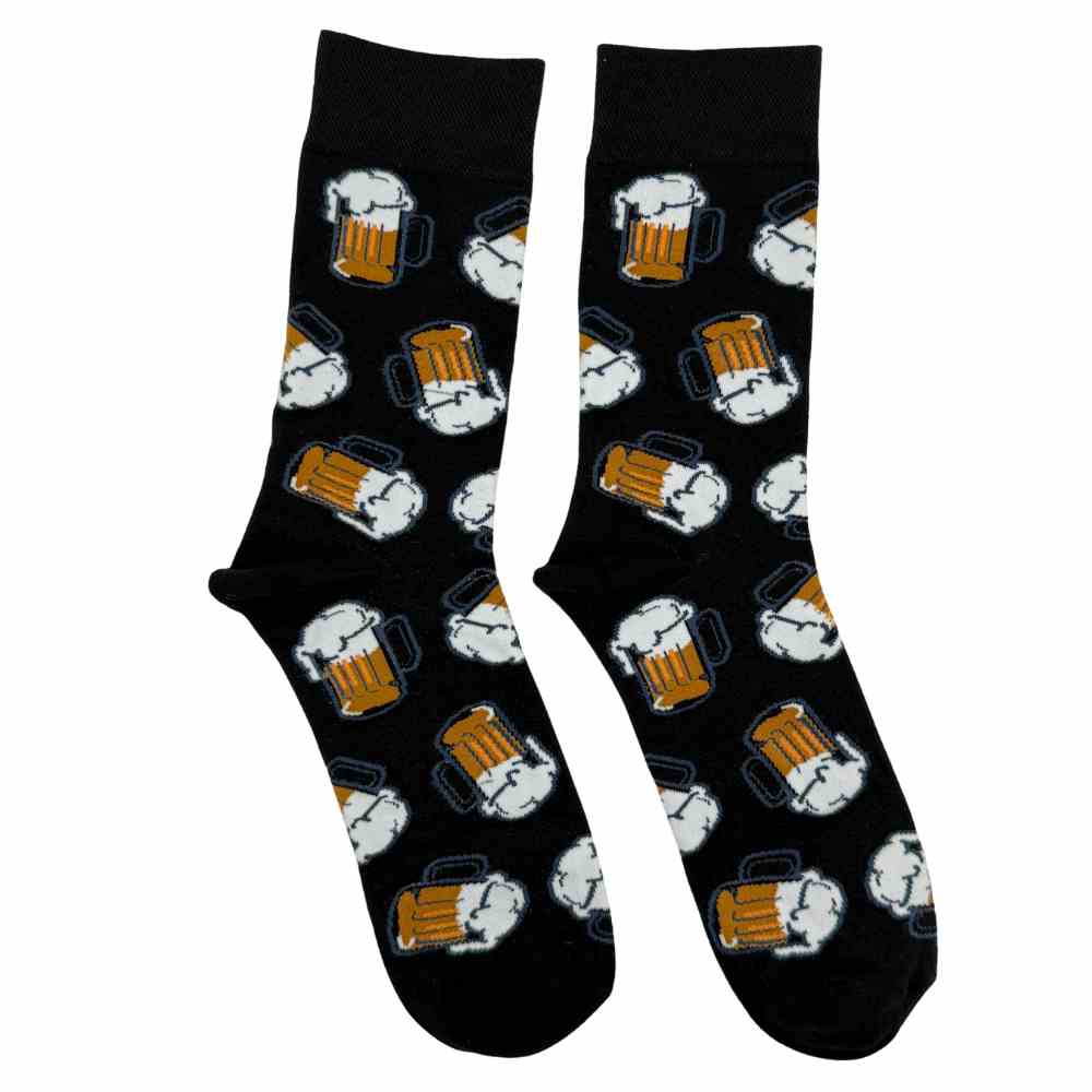 Black Beer Mug Print Cotton Crew Socks for Men Soft Breathable Cotton Socks