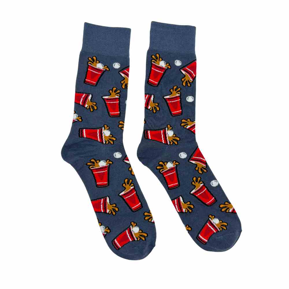 Grey Fries Print Cotton Crew Socks for Men Soft Breathable Cotton Socks