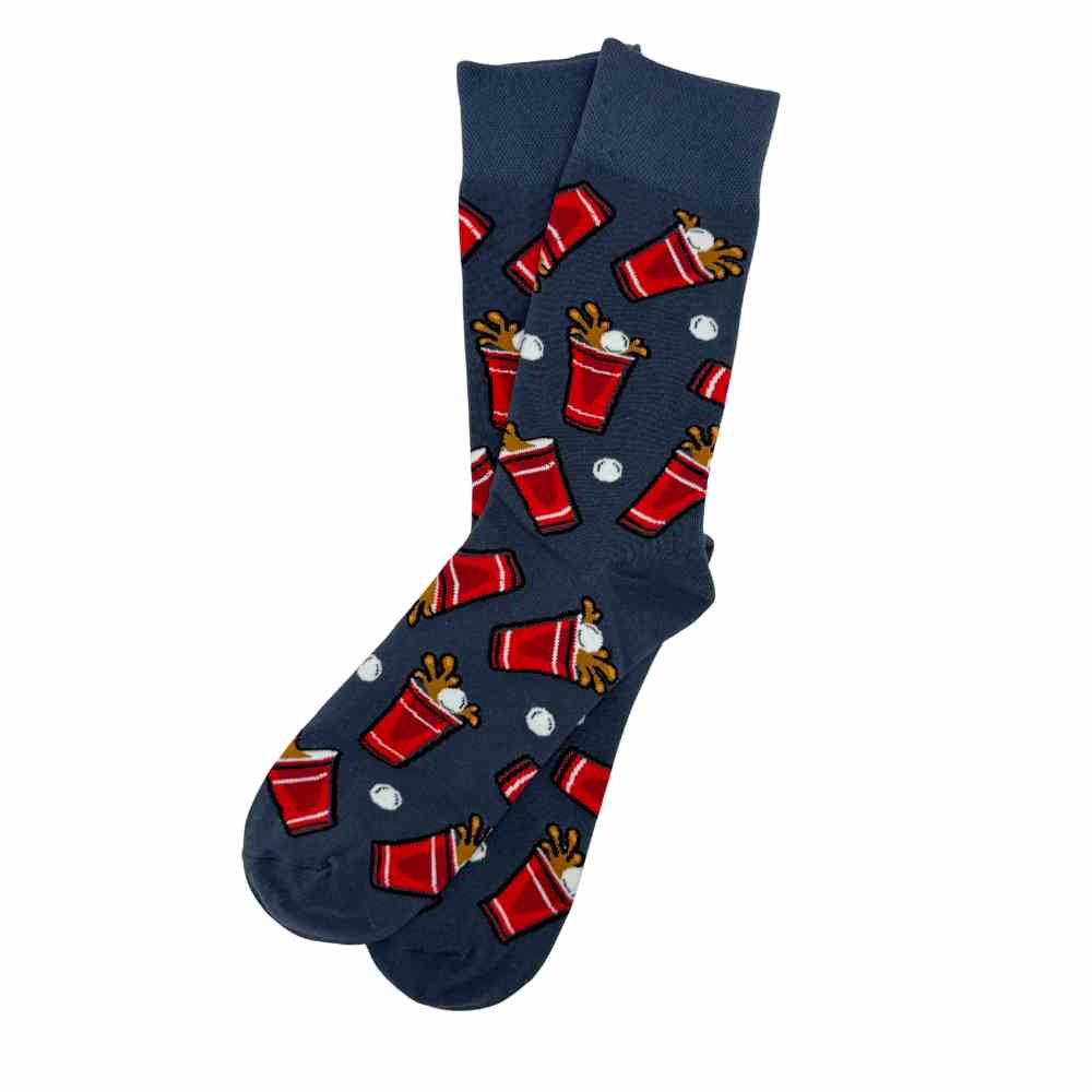 Grey Fries Print Cotton Crew Socks for Men Soft Breathable Cotton Socks