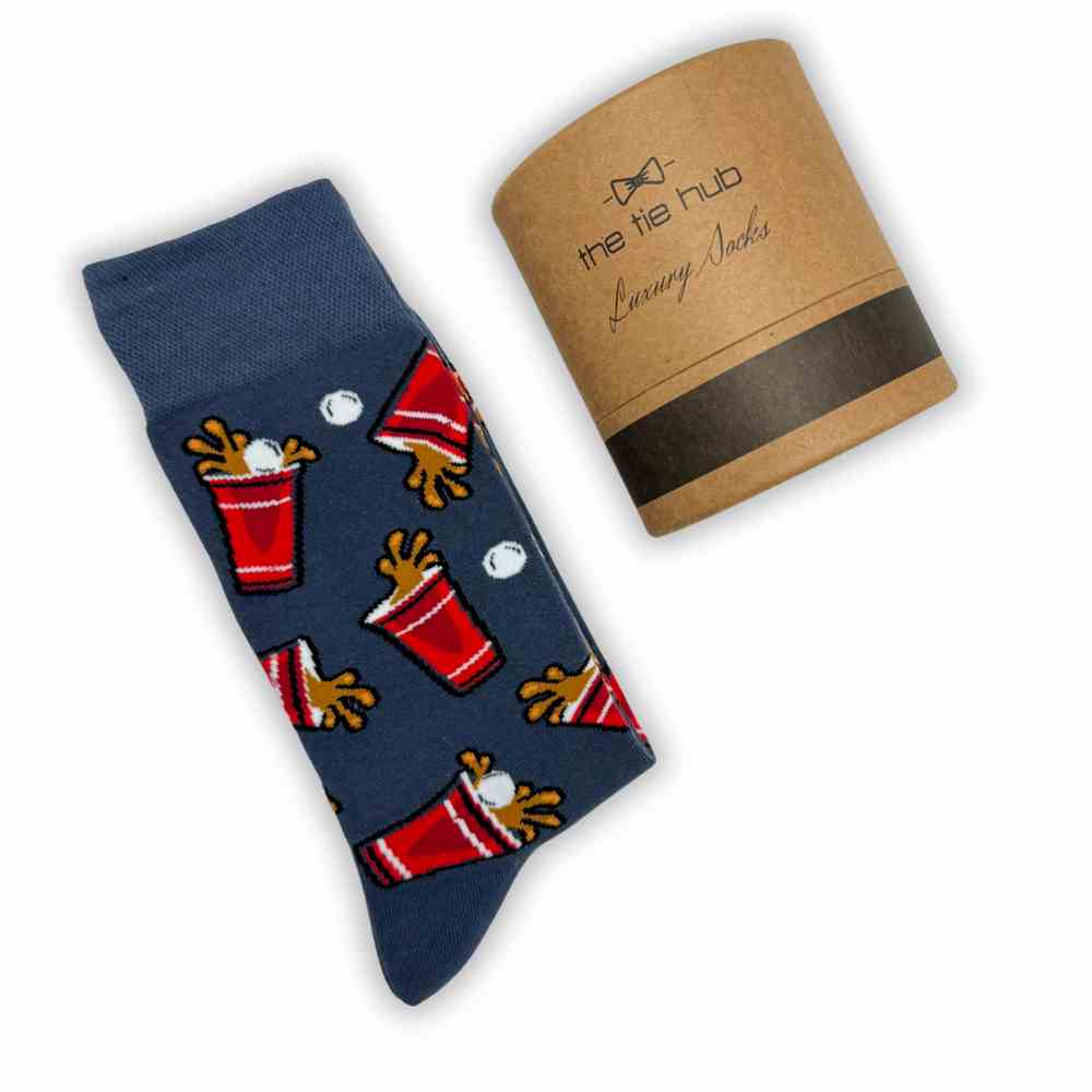 Grey Fries Print Cotton Crew Socks for Men Soft Breathable Cotton Socks