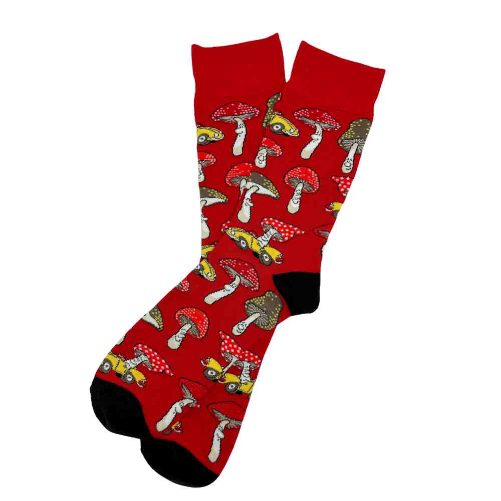Red Mushroom Print Cotton Crew Socks for Men Soft Breathable Cotton Socks