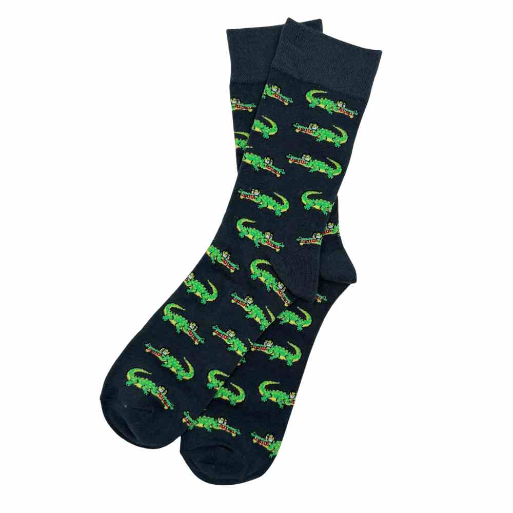 Navy Crocodile Print Cotton Crew Socks for Men Soft Breathable Cotton Socks