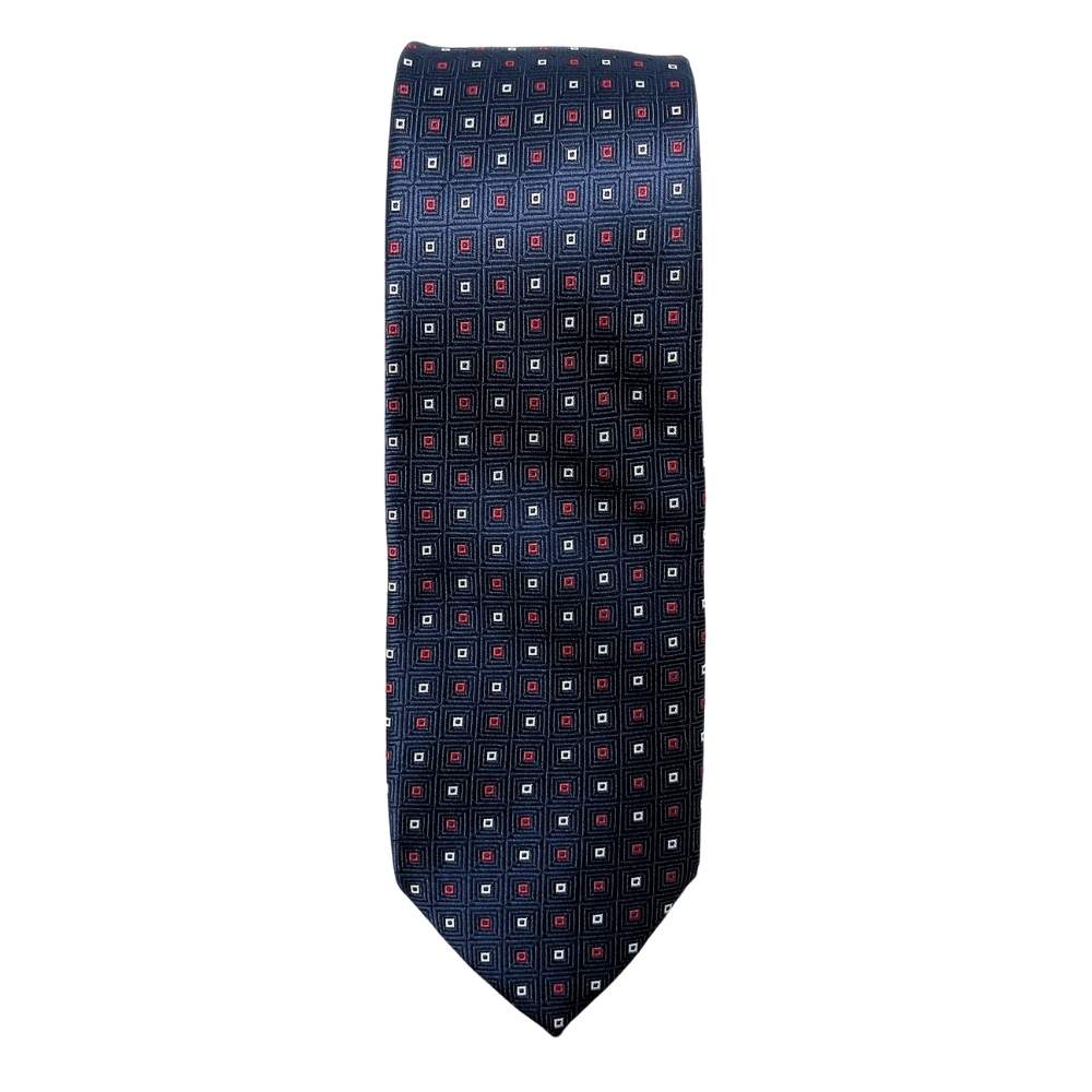 Navy Blue GeometricMicrofiber Necktie Pocket Square Combo