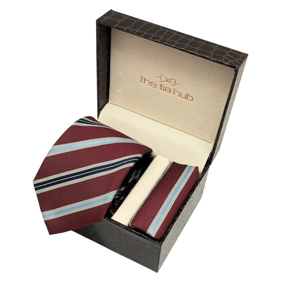 Burgundy StripedMicrofiber Necktie Pocket Square Combo