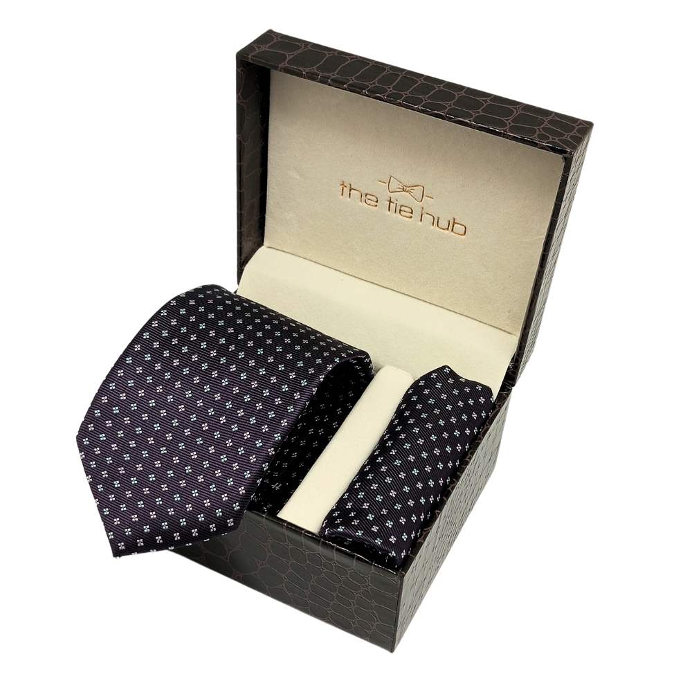 Purple GeometricMicrofiber Necktie Pocket Square Combo