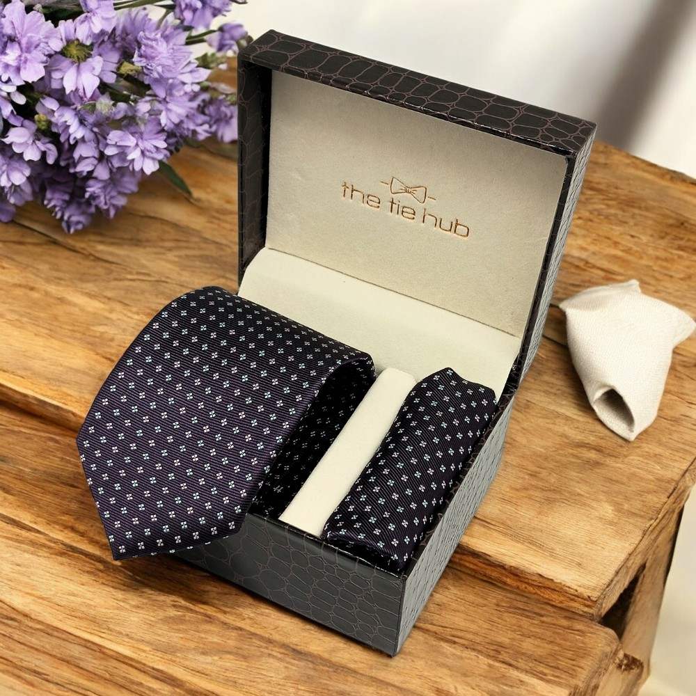 Purple GeometricMicrofiber Necktie Pocket Square Combo