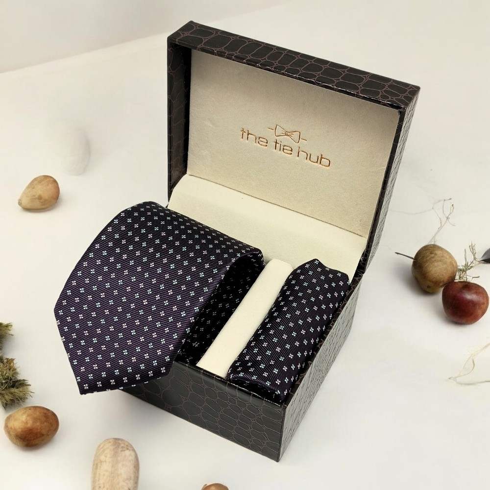 Purple GeometricMicrofiber Necktie Pocket Square Combo