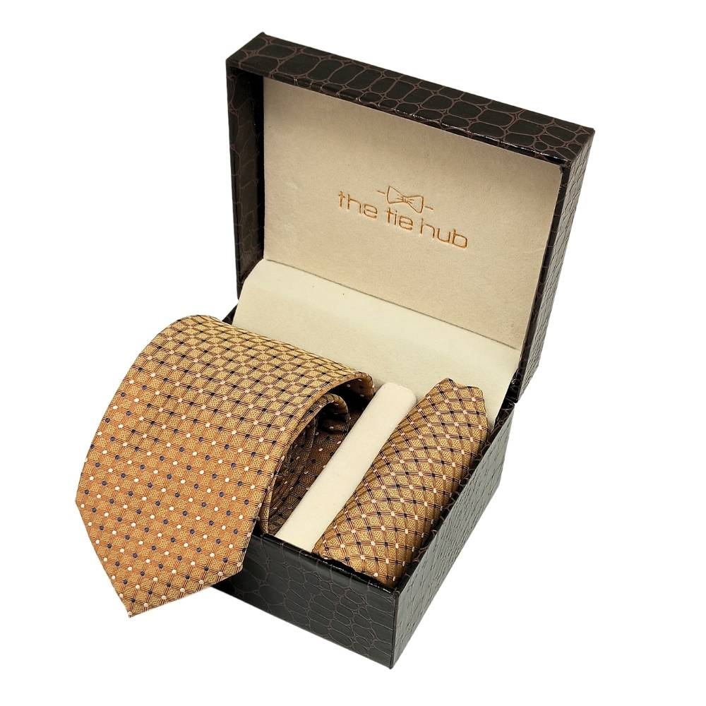 Yellow GeometricMicrofiber Necktie Pocket Square Combo