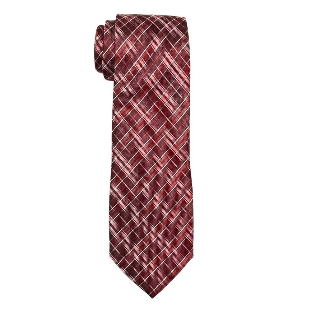 Maroon & White Microfiber Necktie & Pocket Square Gift Set Checkered Design