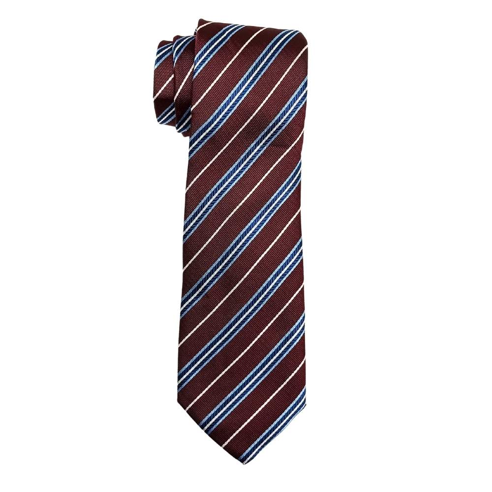 Maroon & Blue Striped Necktie & Pocket Square Gift Set ย Microfiber Design