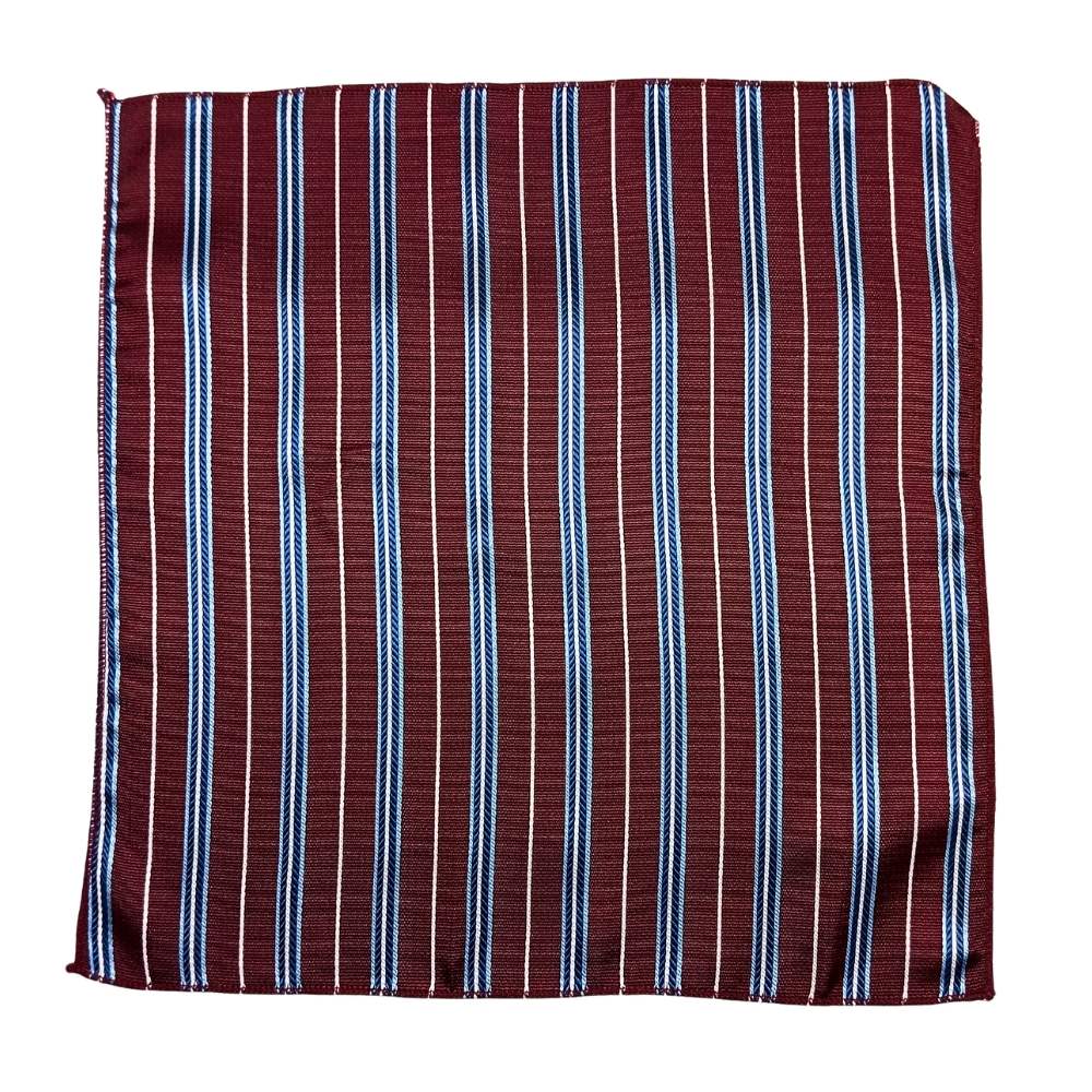 Maroon & Blue Striped Necktie & Pocket Square Gift Set ย Microfiber Design