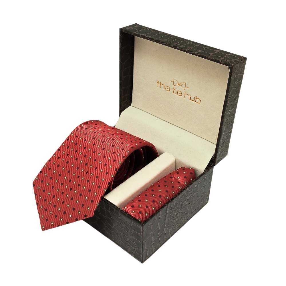 Red Necktie & Pocket Square Gift Set ย Microfiber Dot Design
