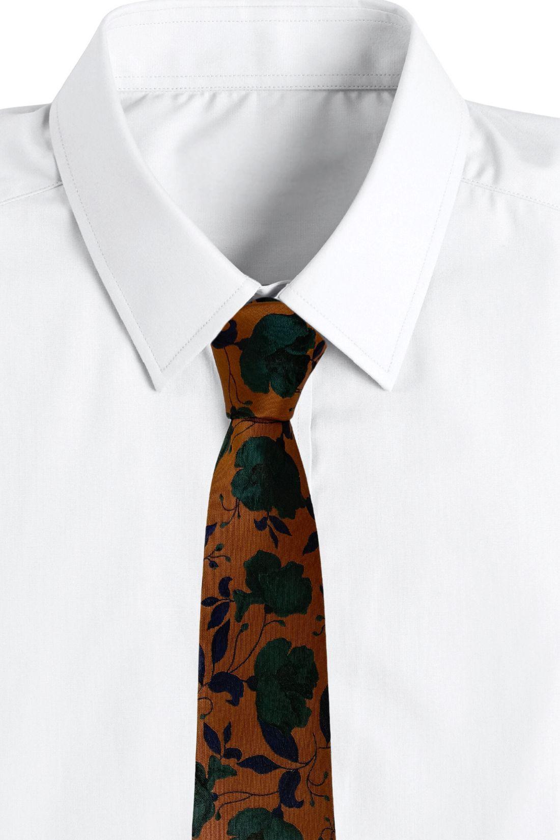 Rust Orange Silk Necktie For Men | Floral Woven Design