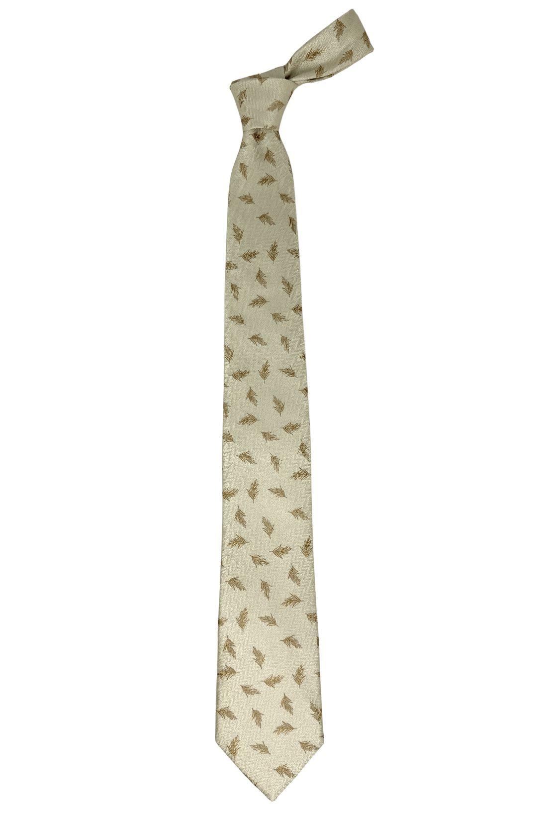 Cream Silk Necktie For Men | Leaf Motif Jacquard Design