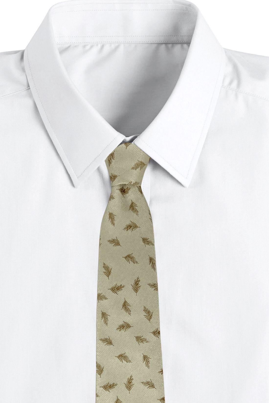 Cream Silk Necktie For Men | Leaf Motif Jacquard Design