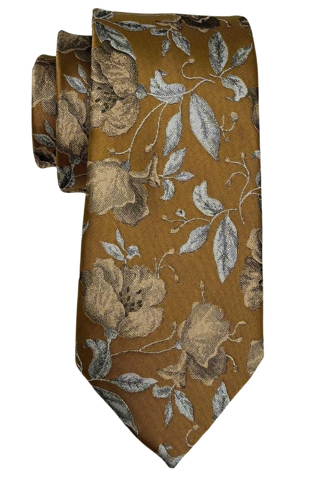 Mustard Yellow Silk Necktie For Men | Floral Jacquard Design