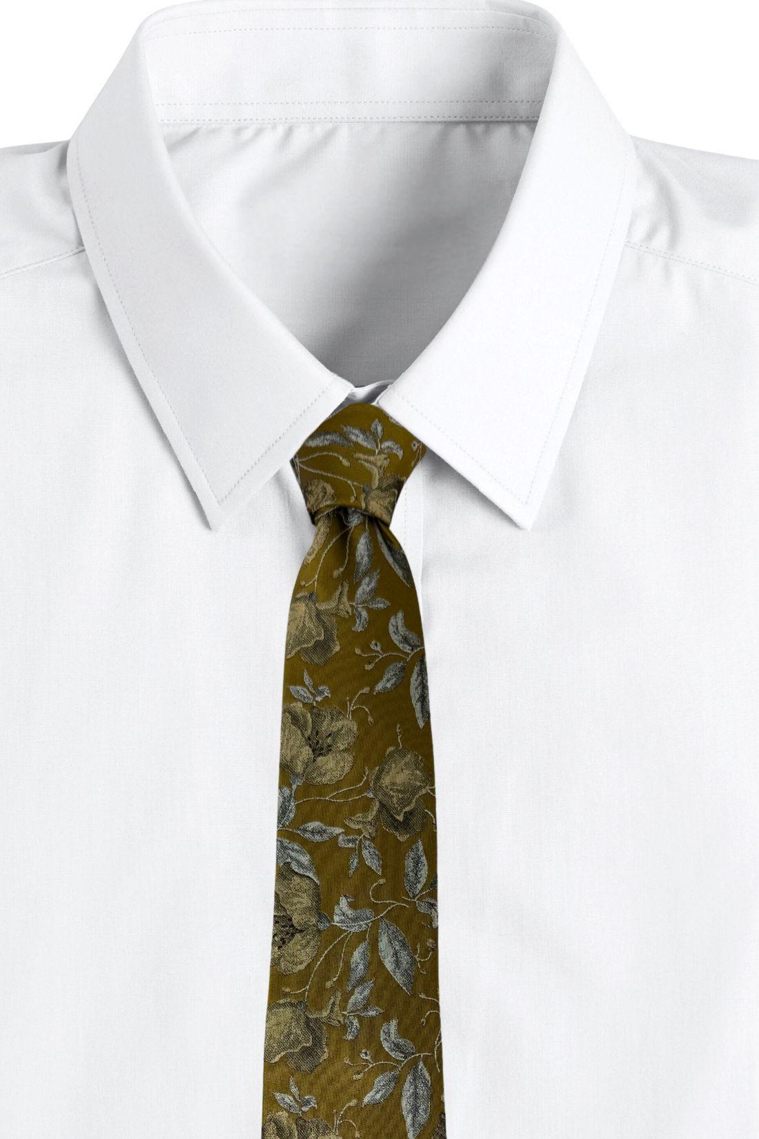 Mustard Yellow Silk Necktie For Men | Floral Jacquard Design