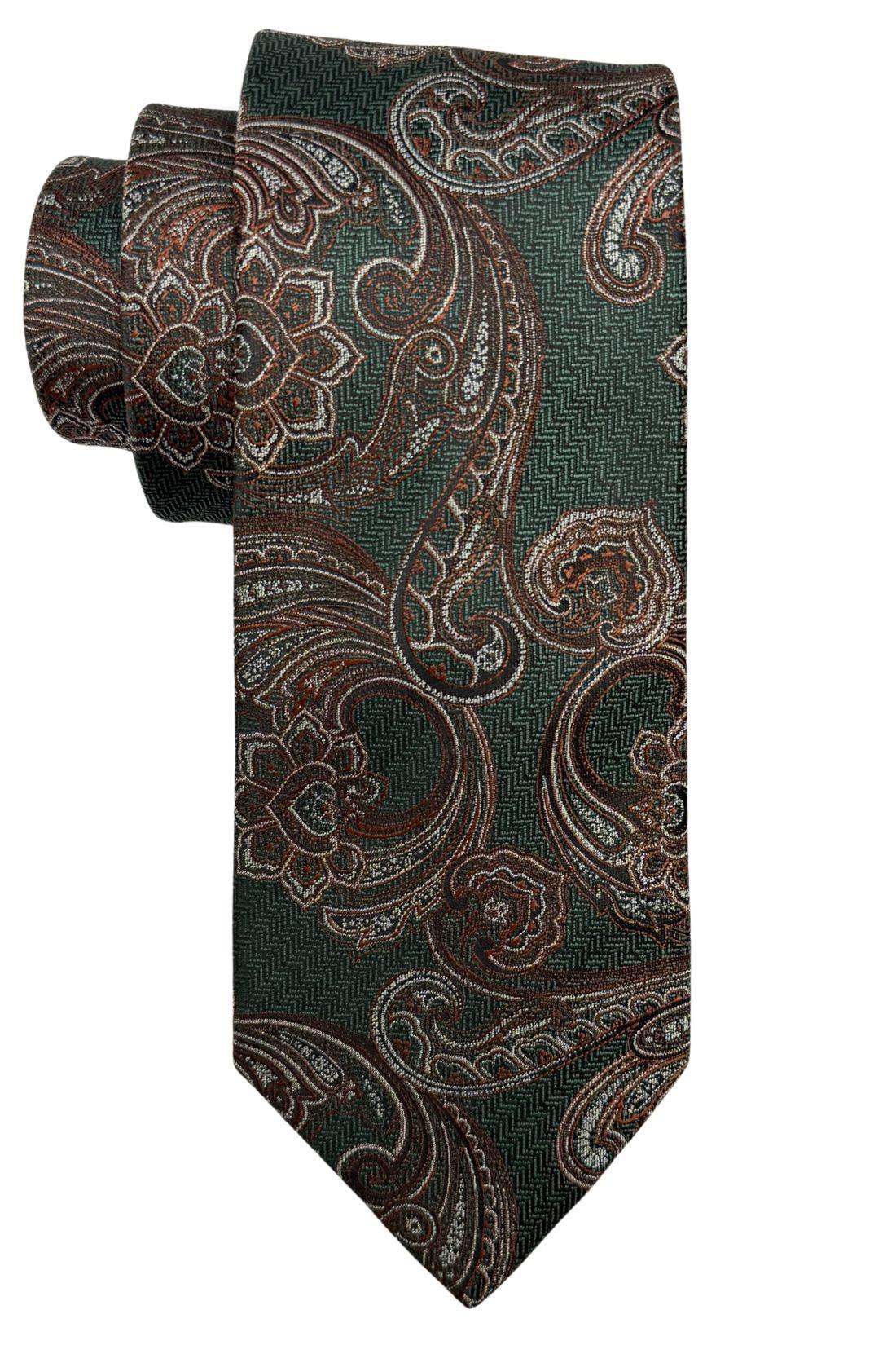 Dark Green 100% Silk Necktie for Men Paisley Jacquard Design