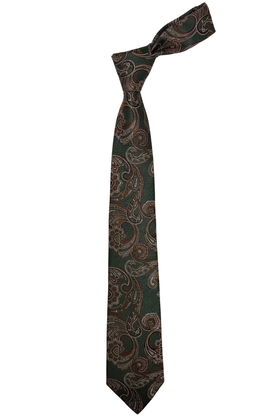 Dark Green 100% Silk Necktie for Men Paisley Jacquard Design