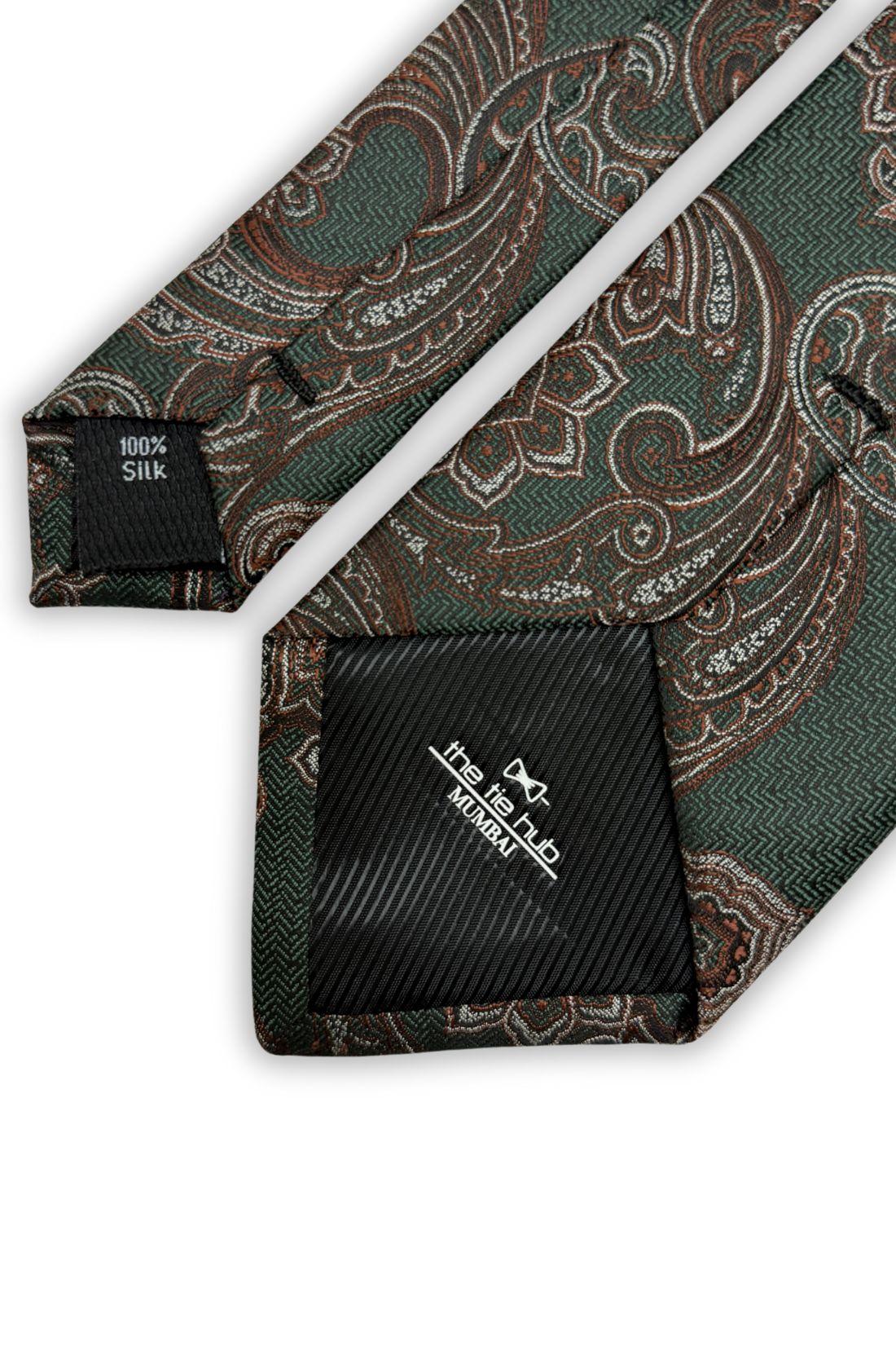 Dark Green 100% Silk Necktie for Men Paisley Jacquard Design