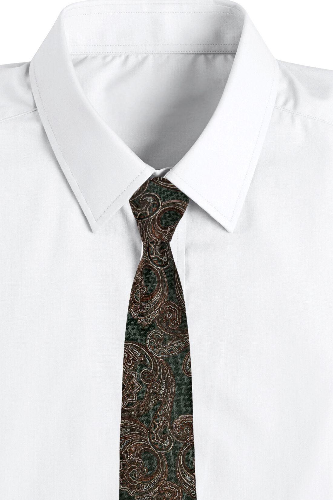 Dark Green 100% Silk Necktie for Men Paisley Jacquard Design