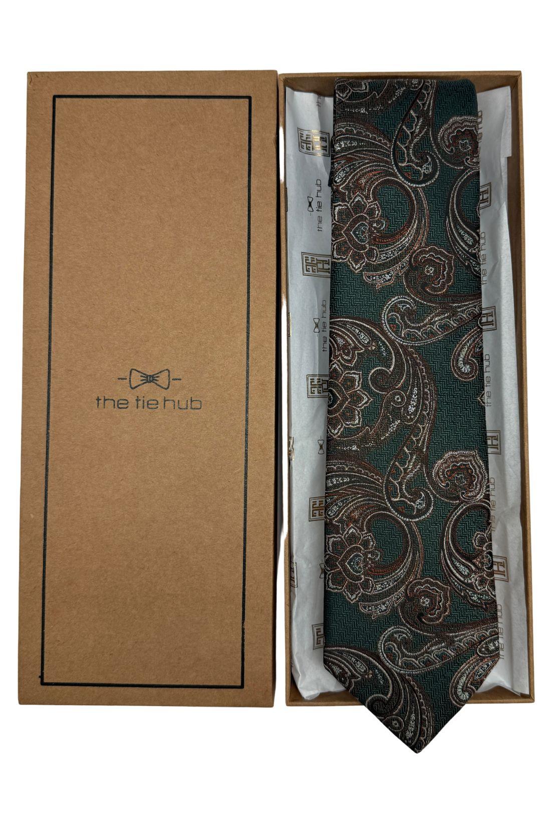Dark Green 100% Silk Necktie for Men Paisley Jacquard Design