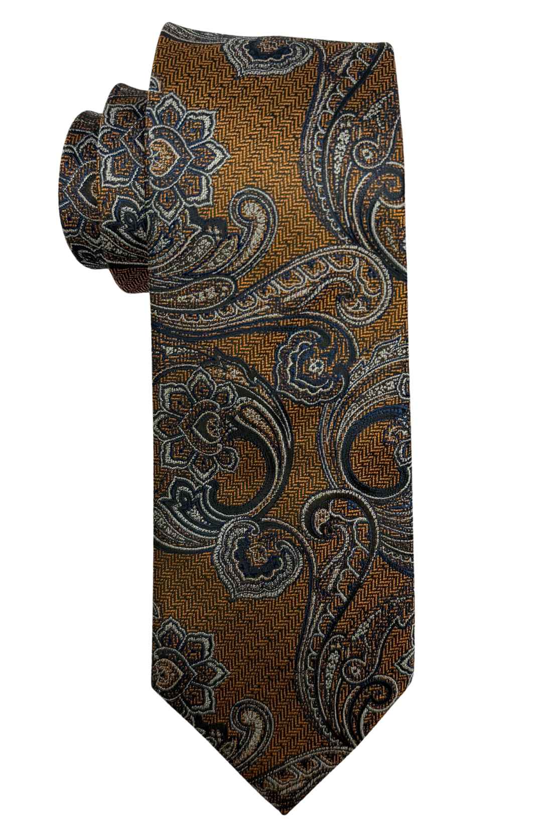 Brown & Blue 100% Silk Necktie for Men Paisley Jacquard Design