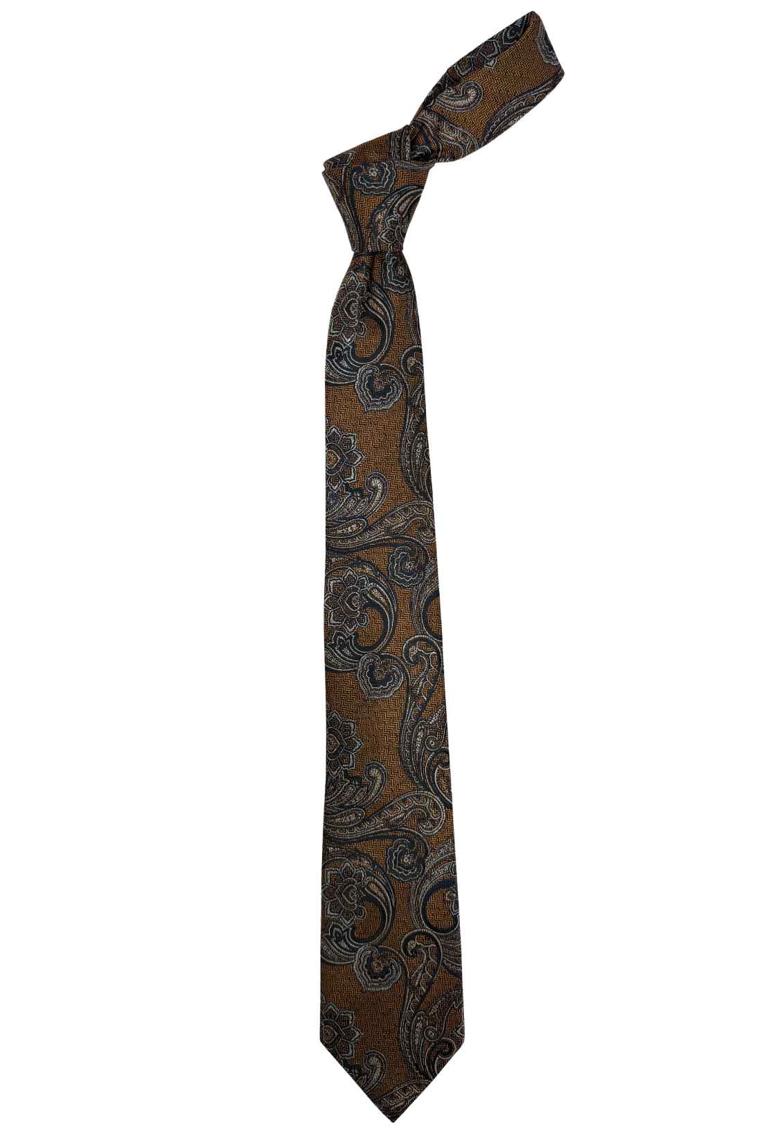 Brown & Blue 100% Silk Necktie for Men Paisley Jacquard Design